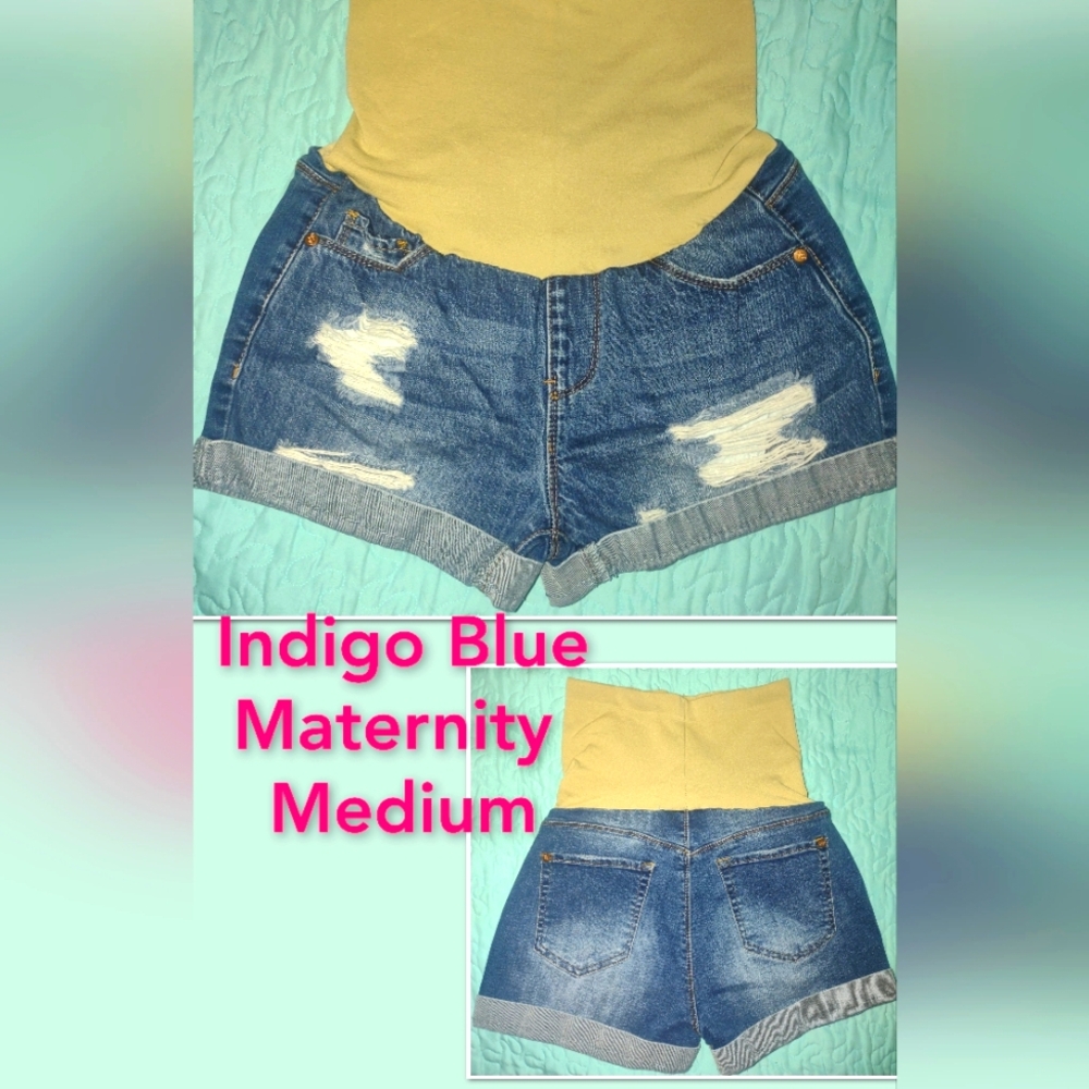 Indigo Blue Denim Maternity Shorts
